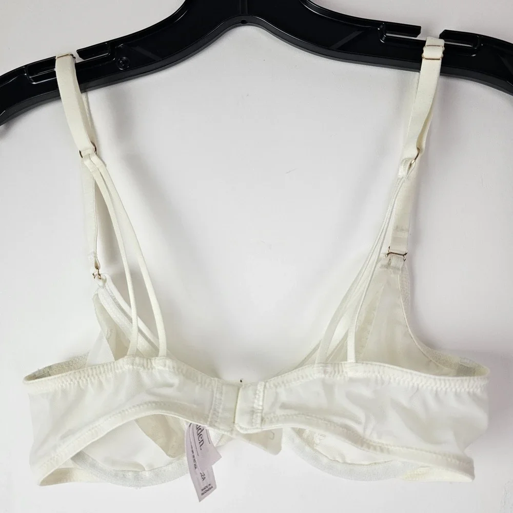 Auden Sheer Cream Ivory Bra Demi Coverage Unlined Underwire Size 32A Mesh